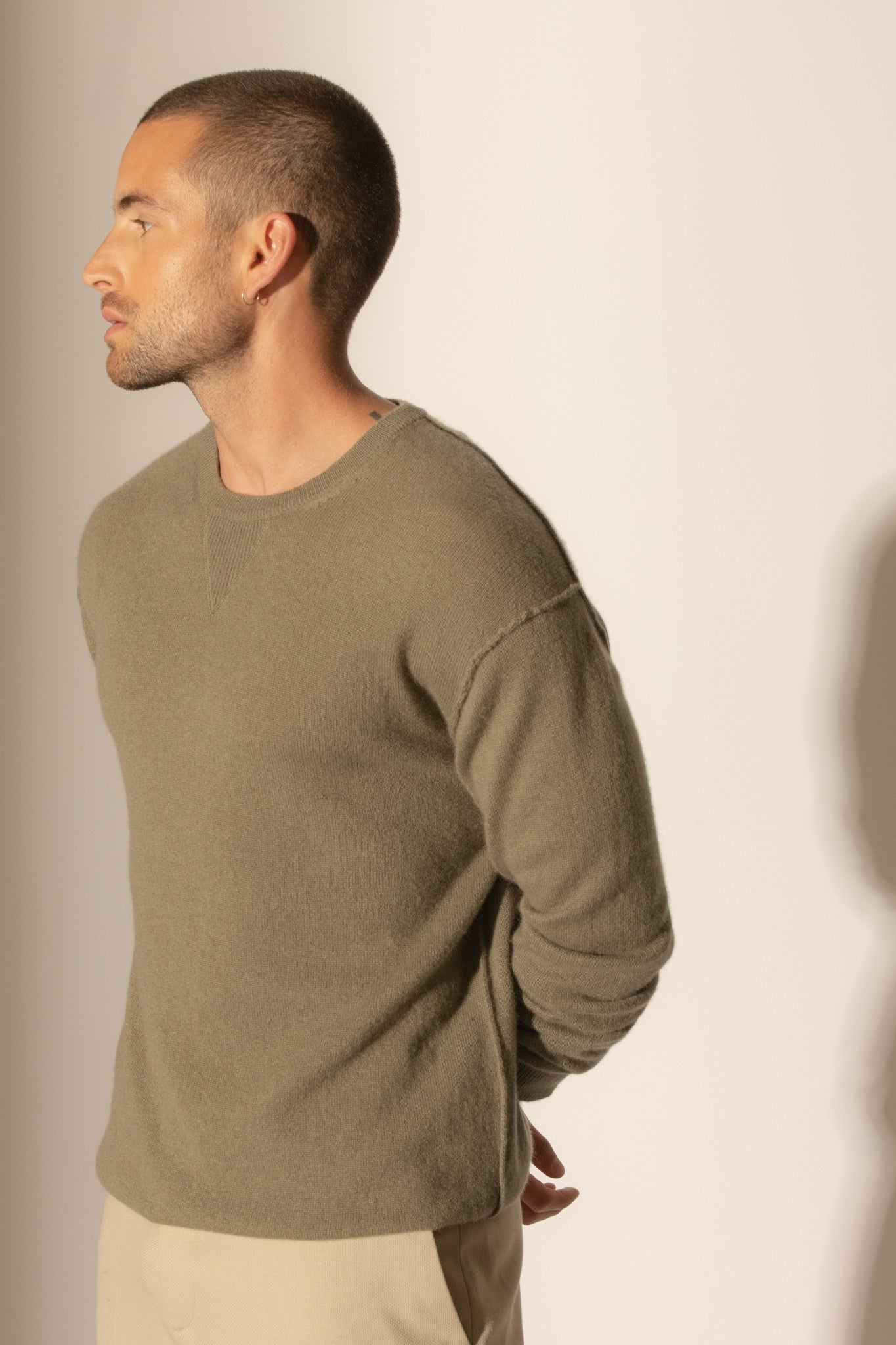 soan pull col rond army 100% cachemire