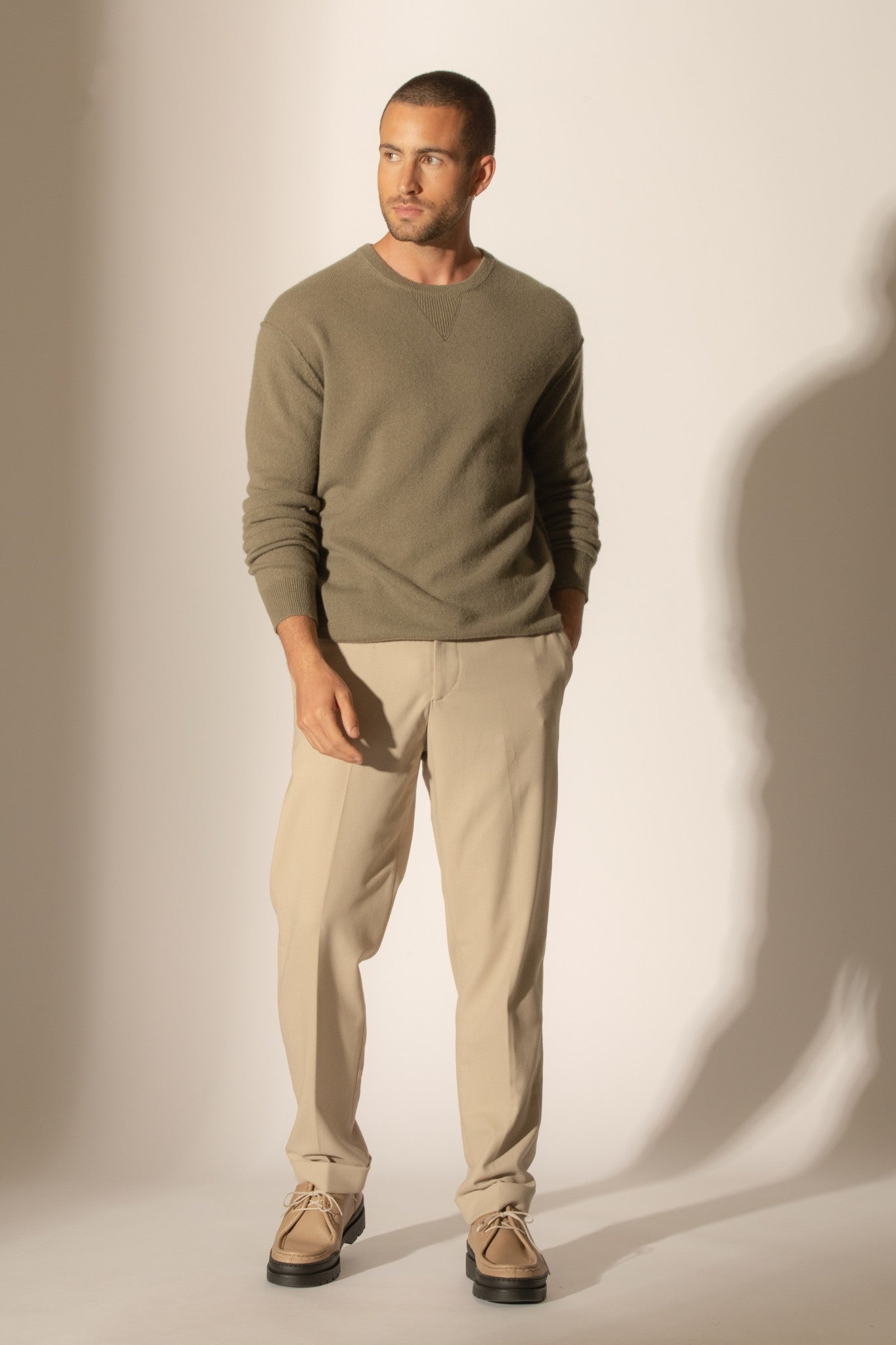 soan pull col rond army 100% cachemire