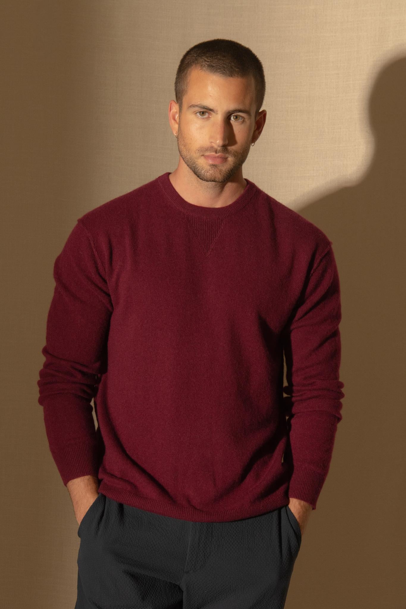 SOAN pull col rond bordeaux 100% cachemire
