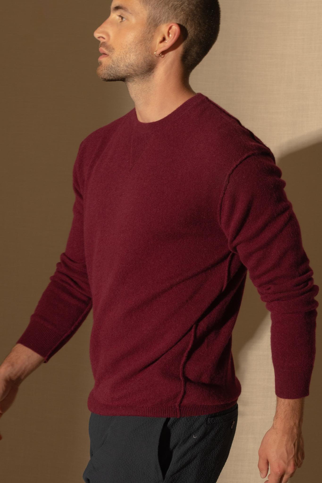 SOAN pull col rond bordeaux 100% cachemire