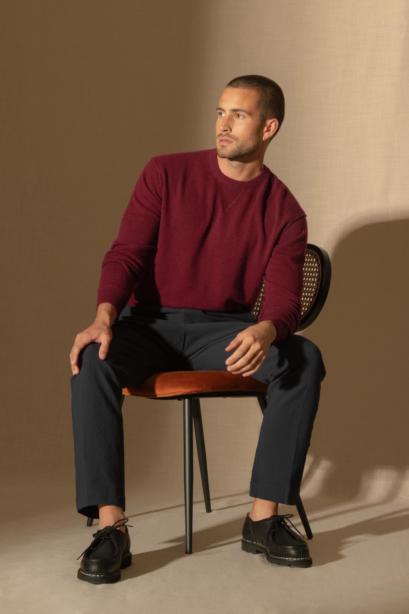 SOAN pull col rond bordeaux 100% cachemire