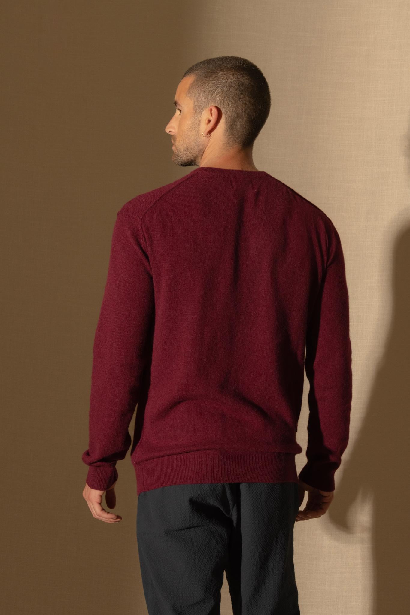 SOAN pull col rond bordeaux 100% cachemire