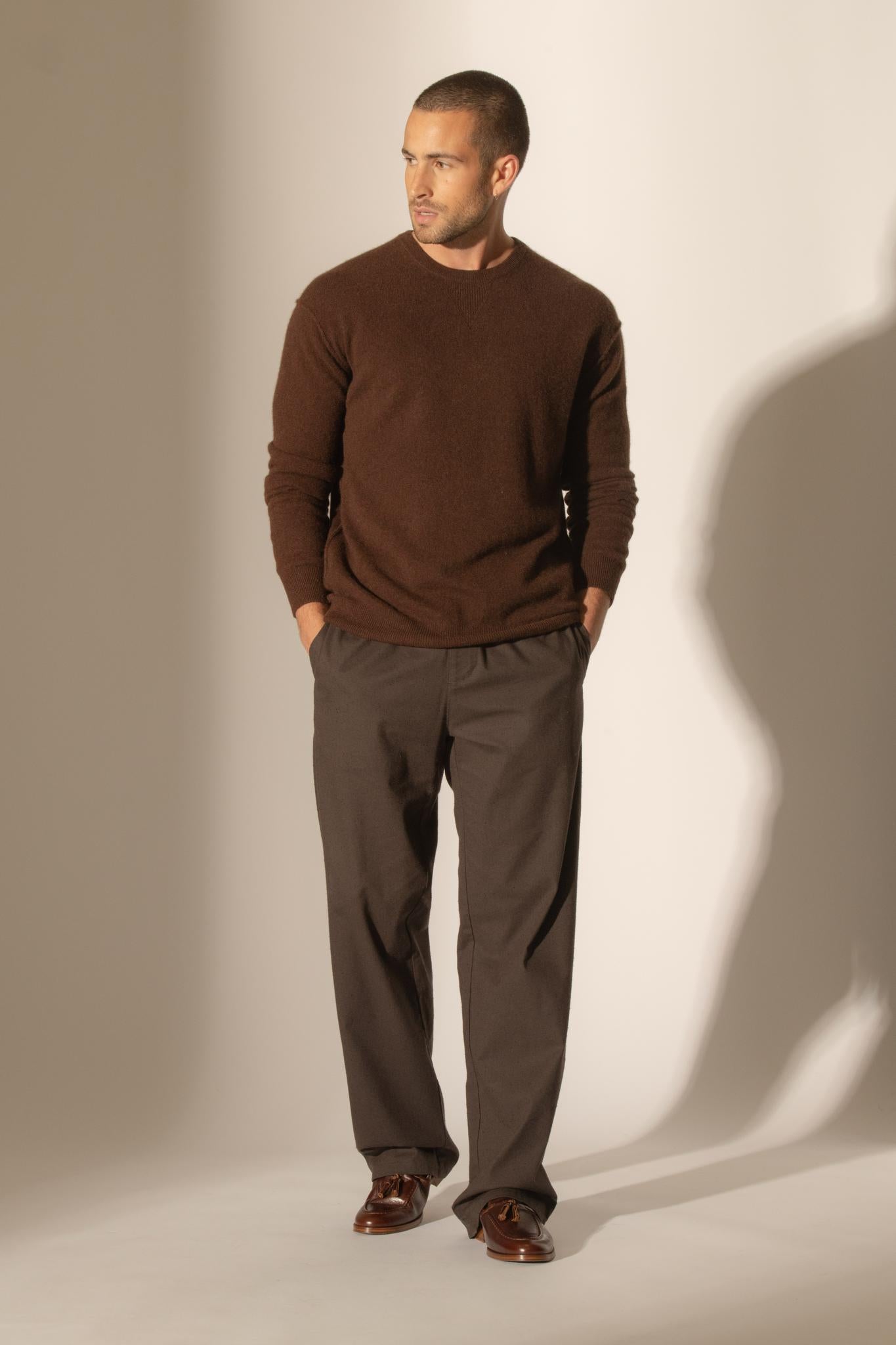 SOAN pull col rond café 100% cachemire