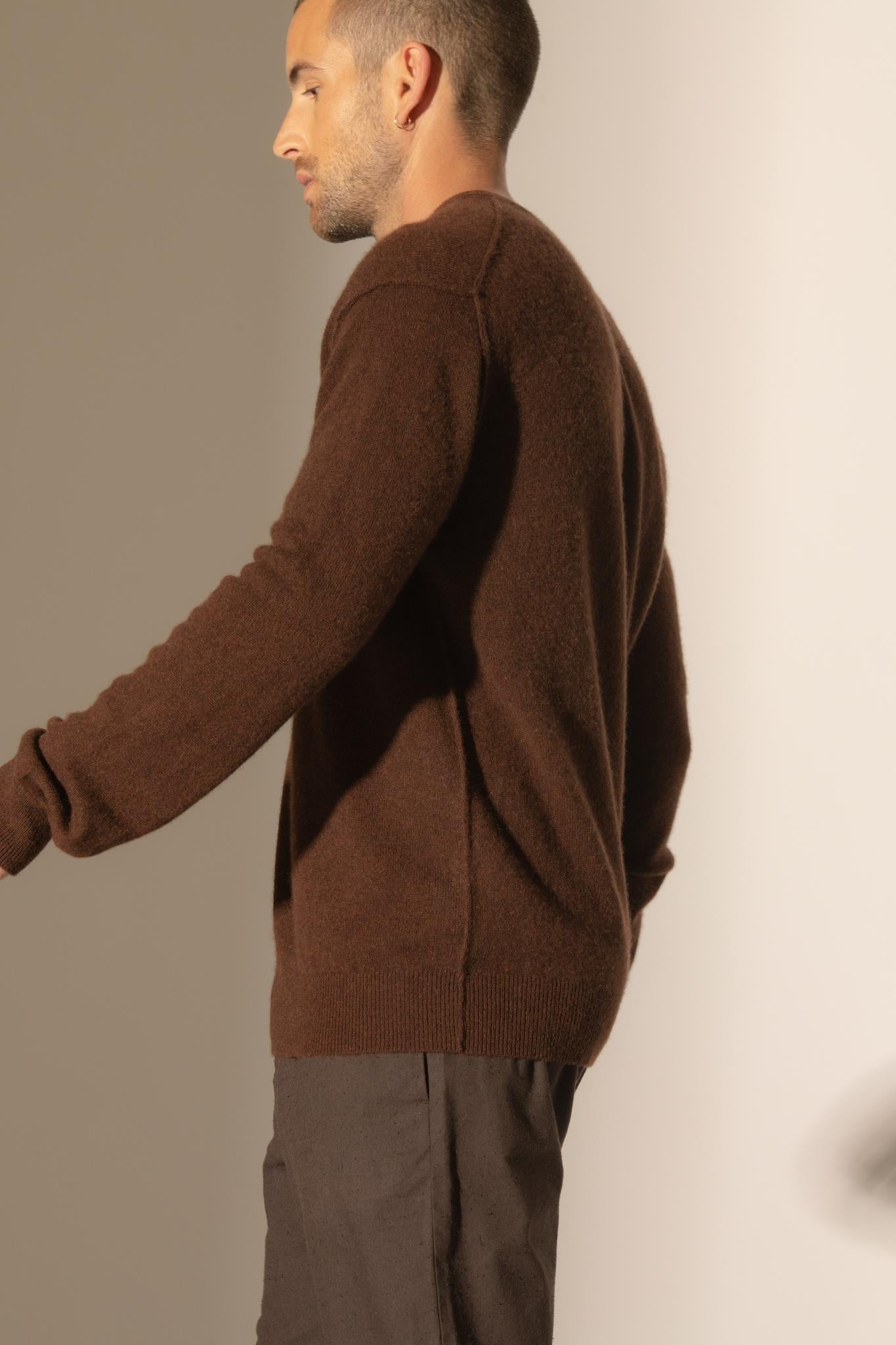SOAN pull col rond café 100% cachemire