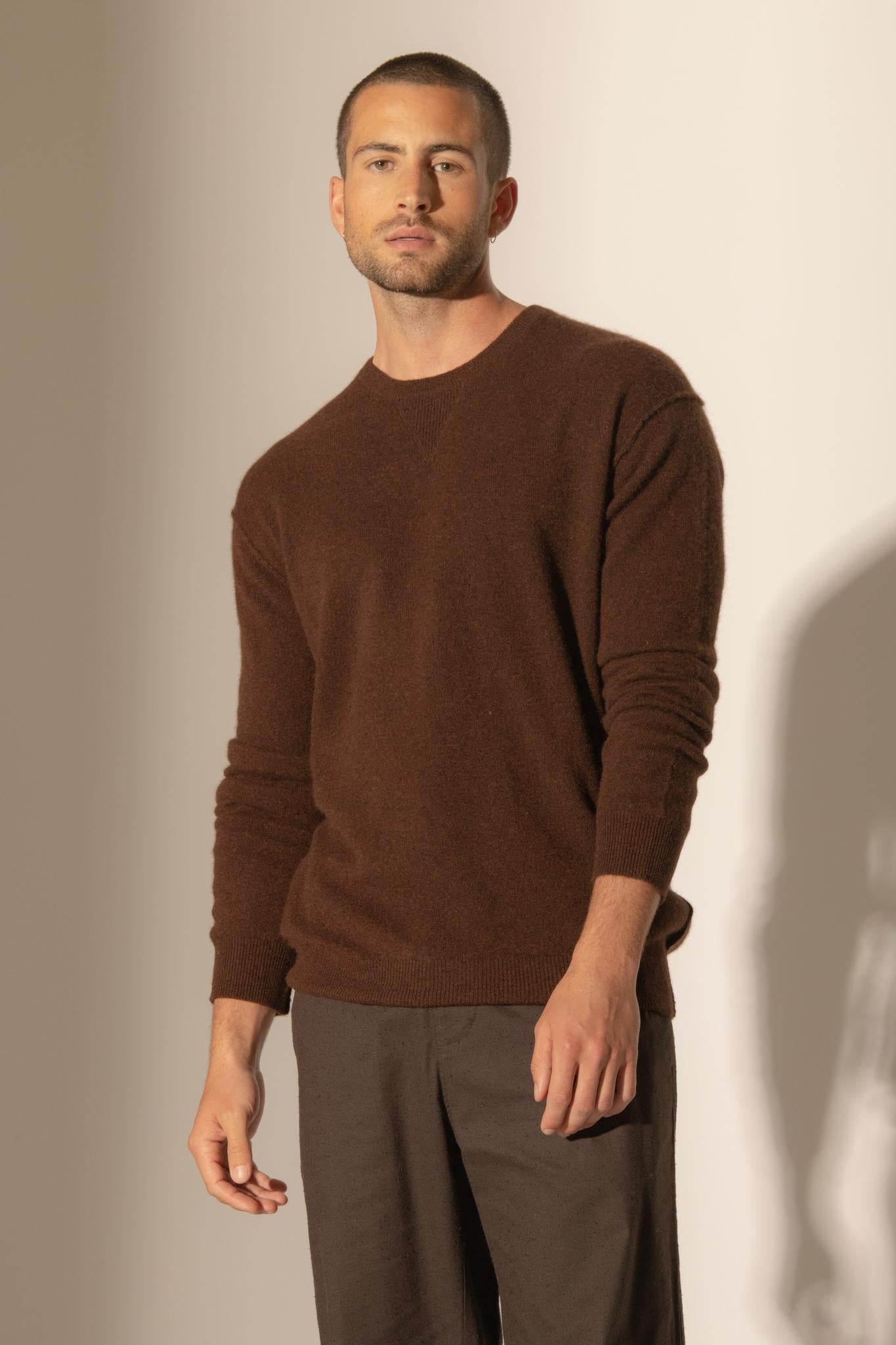 SOAN pull col rond café 100% cachemire