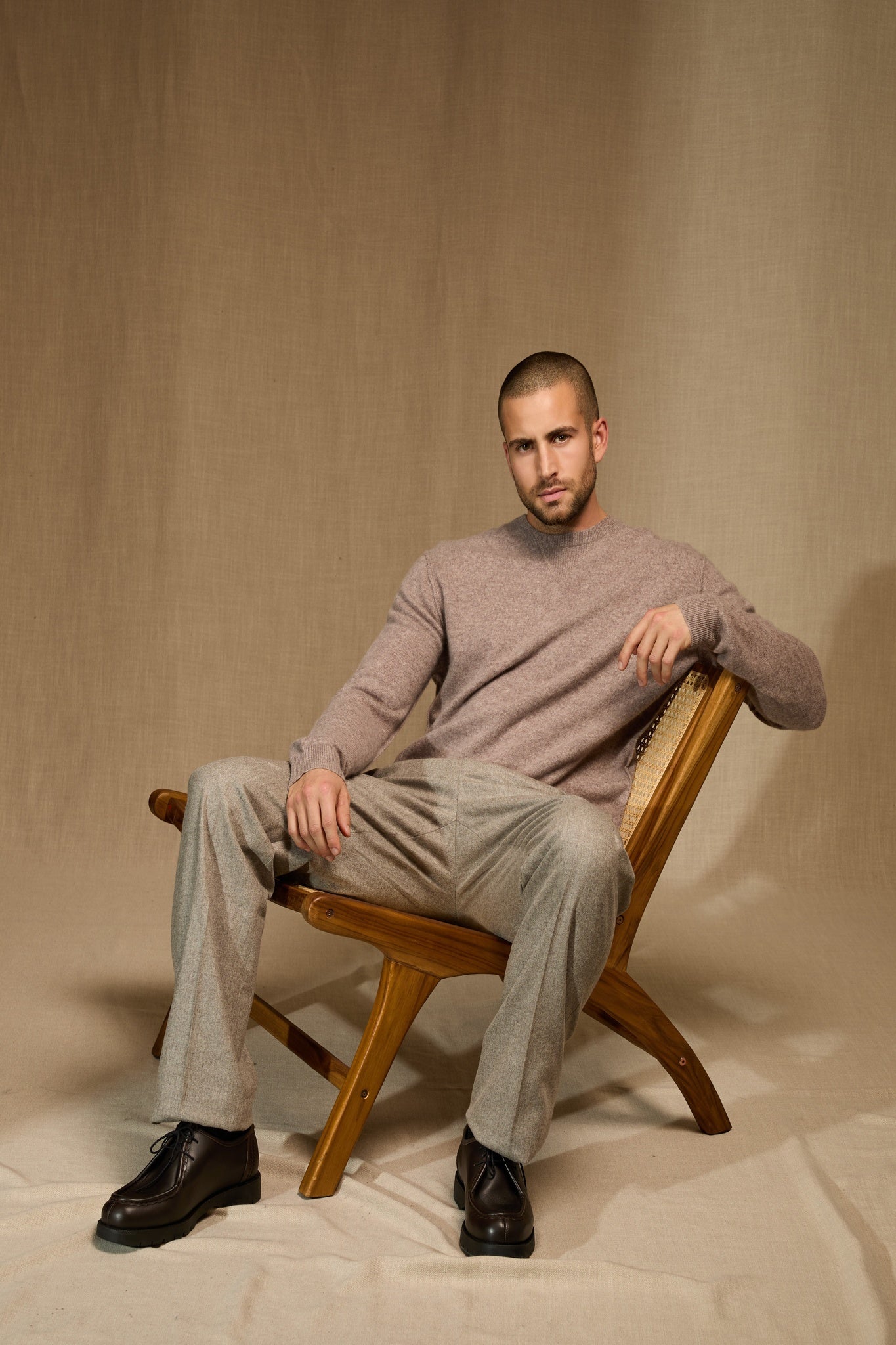 soan pull col rond caribou chiné 100% cachemire