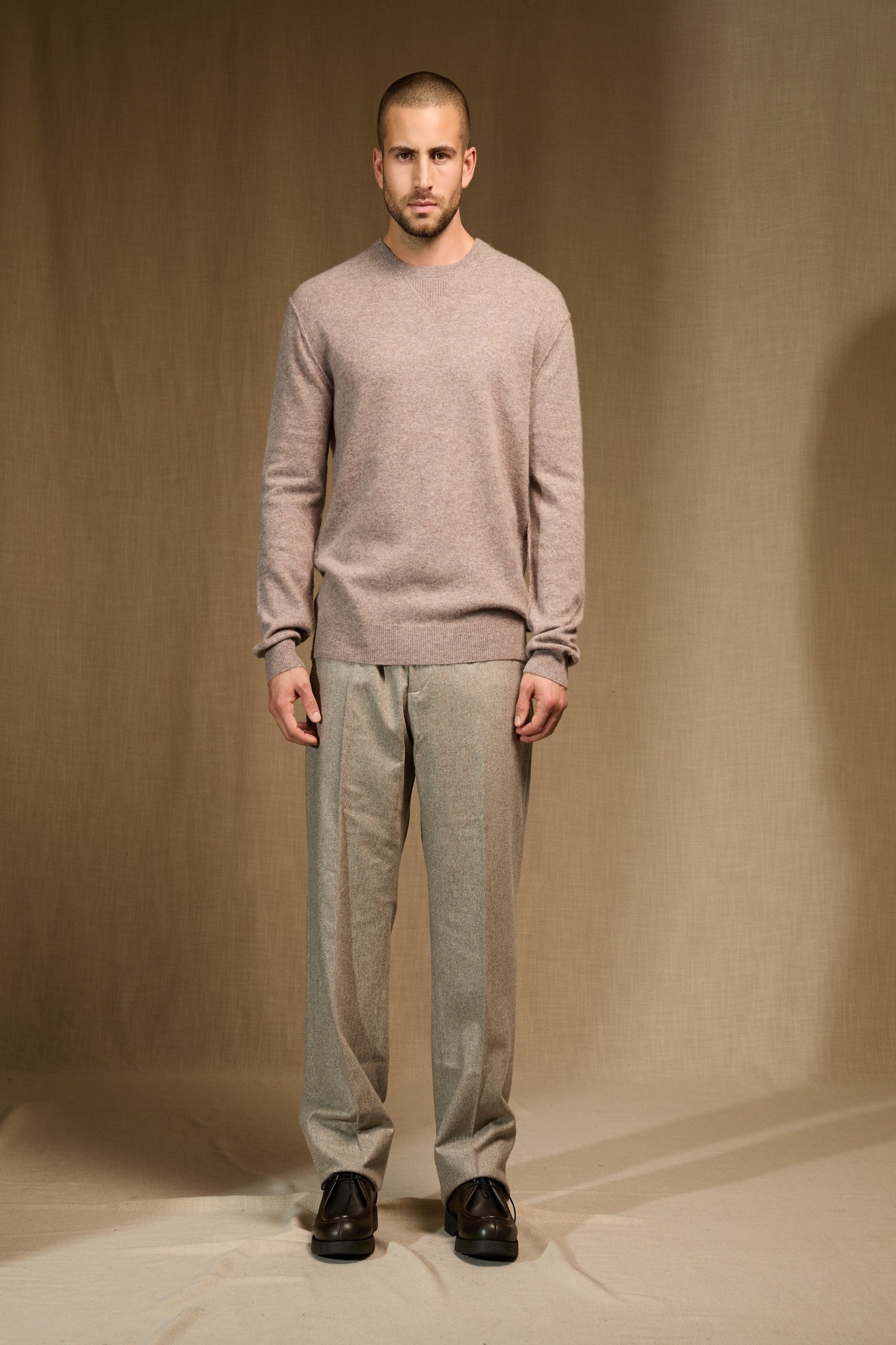 soan pull col rond caribou chiné 100% cachemire