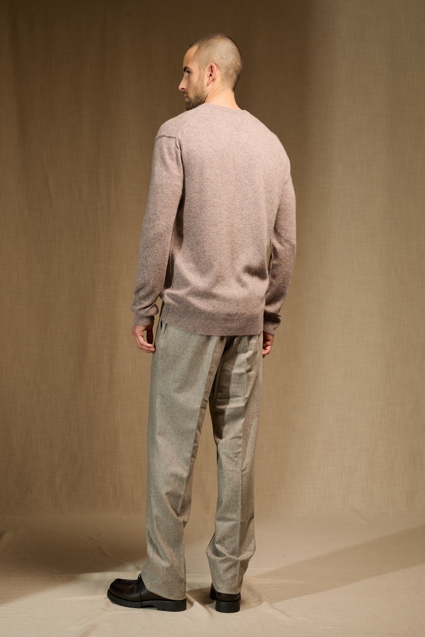 soan pull col rond caribou chiné 100% cachemire