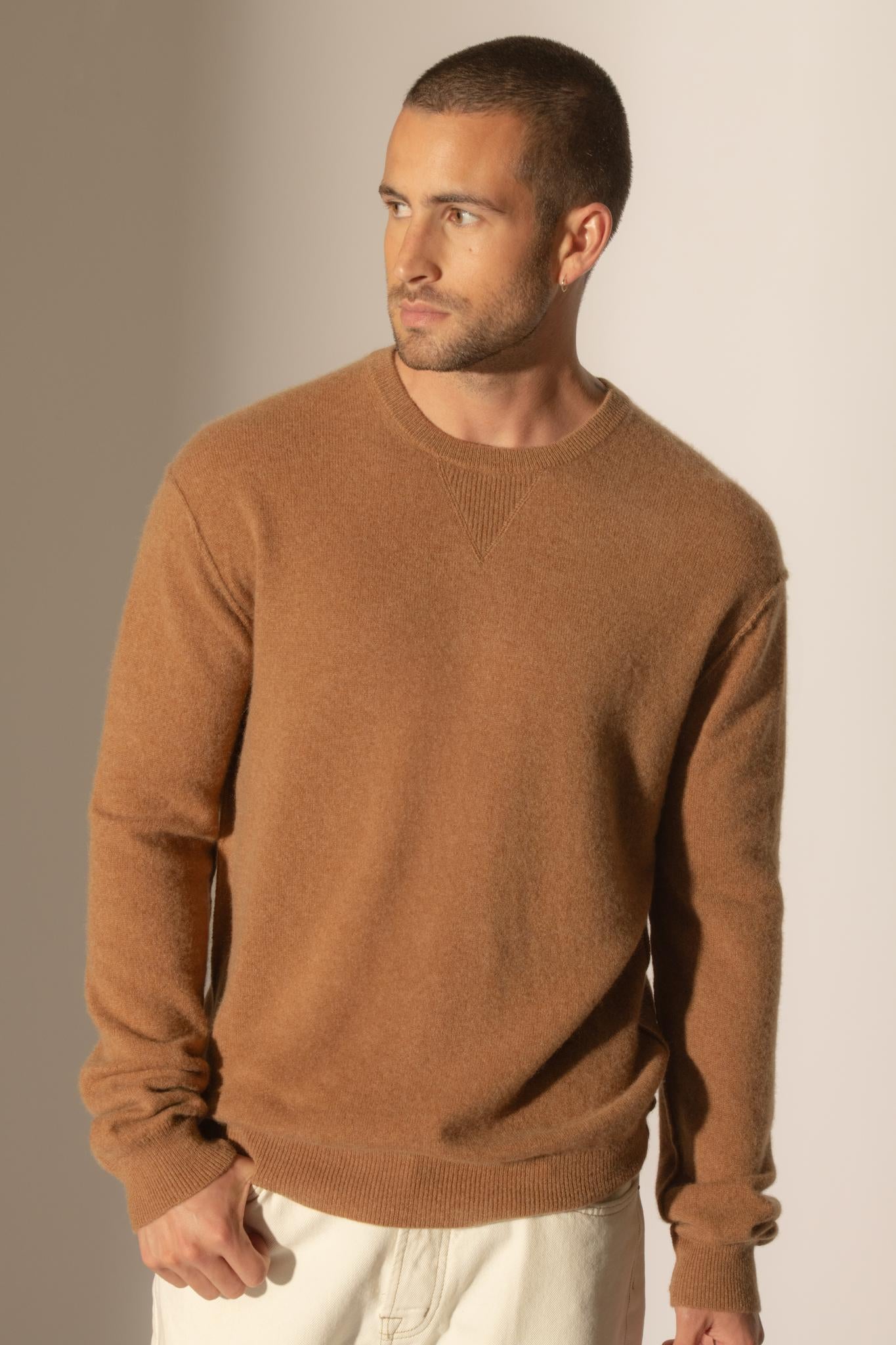 SOAN pull col rond noisette 100% cachemire