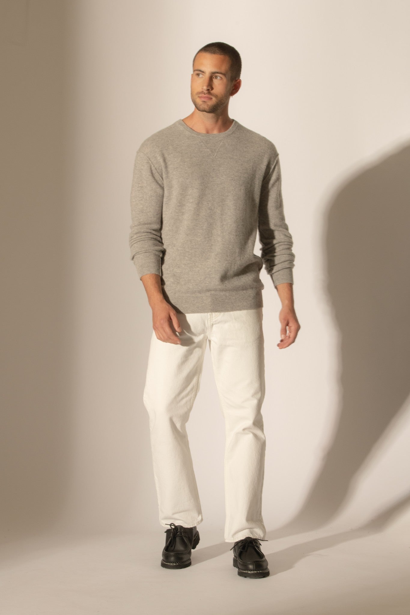 soan pull col rond nuage chiné 100% cachemire