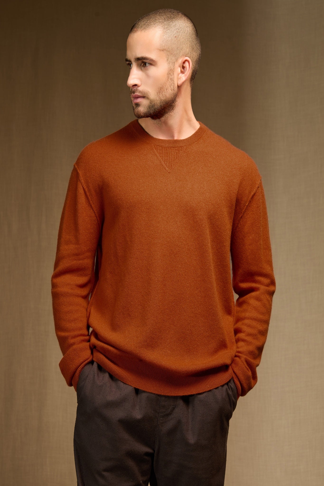 soan pull col rond safran 100% cachemire