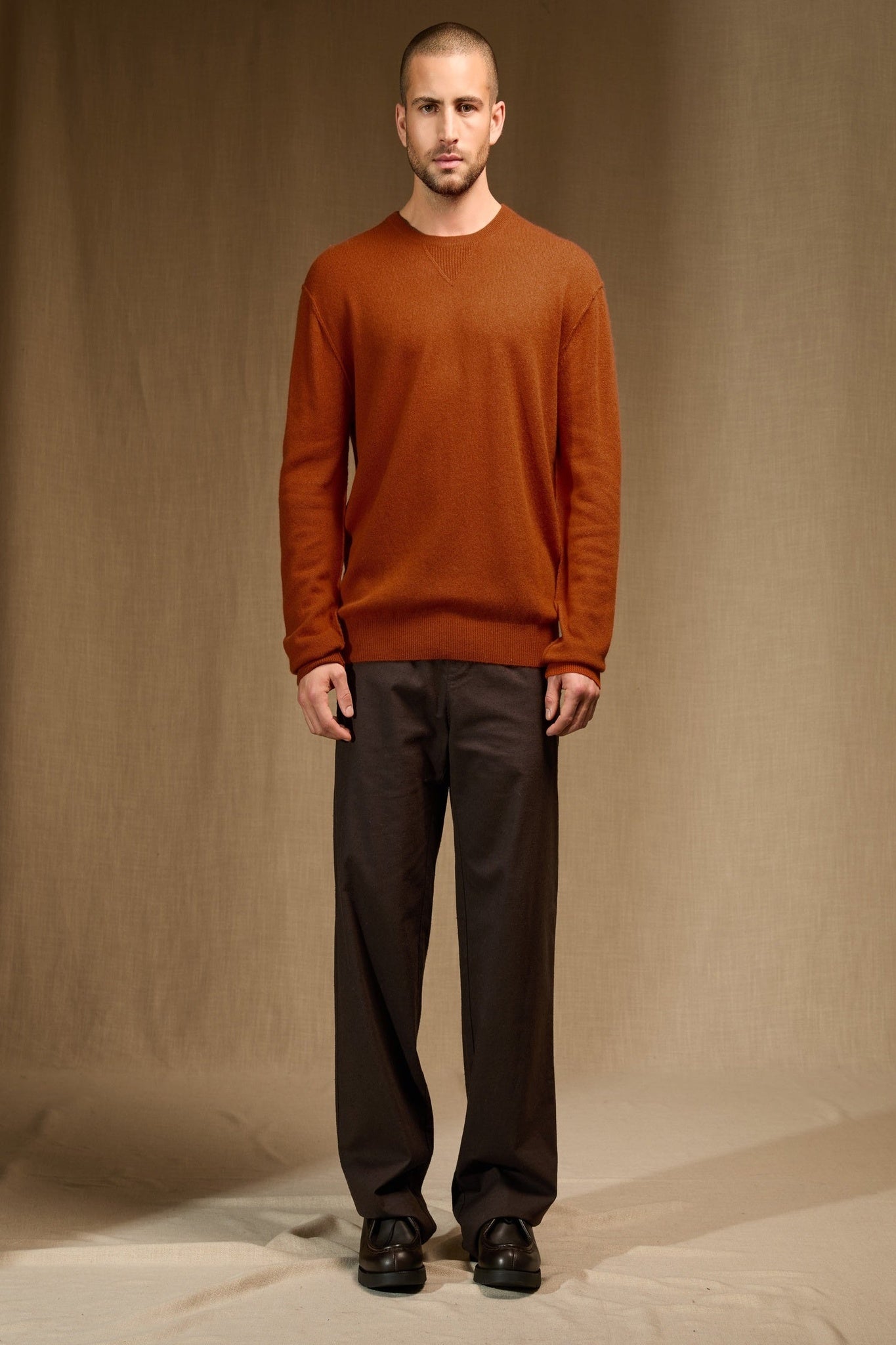 soan pull col rond safran 100% cachemire