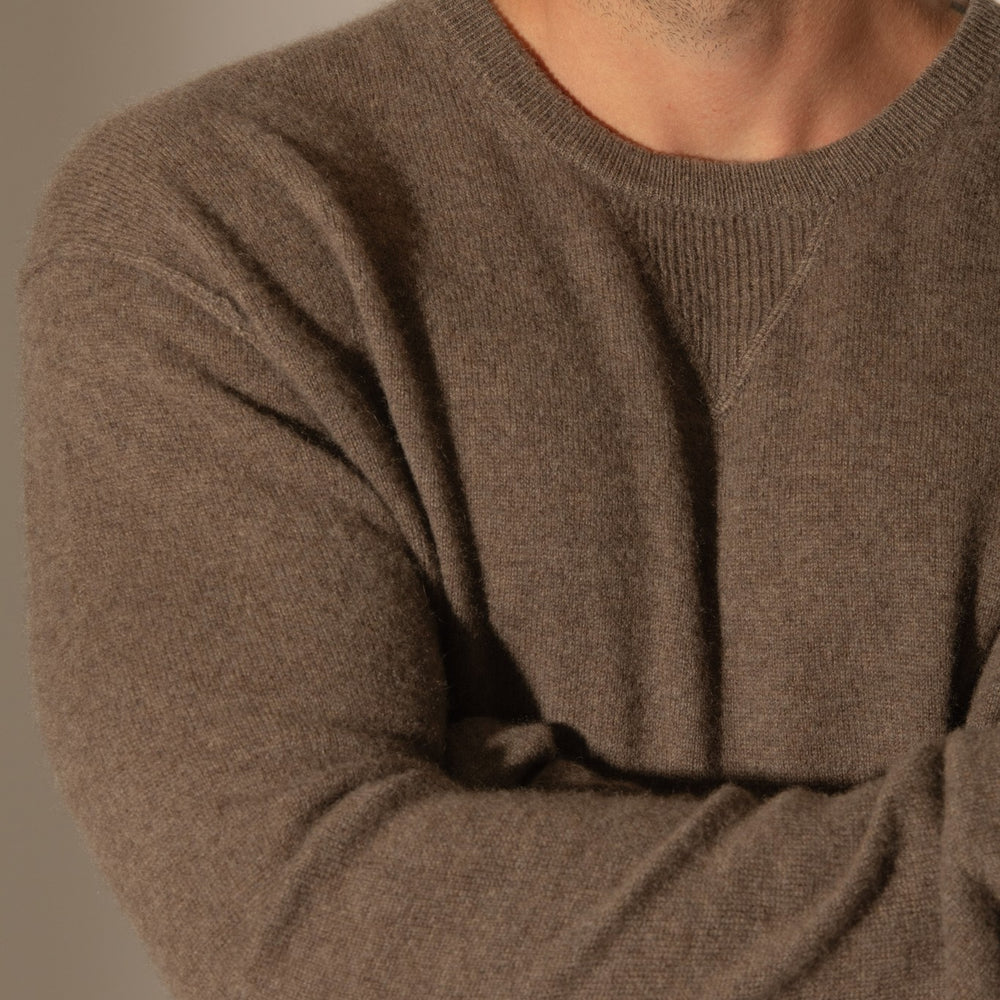 soan pull col rond taupe chiné 100% cachemire