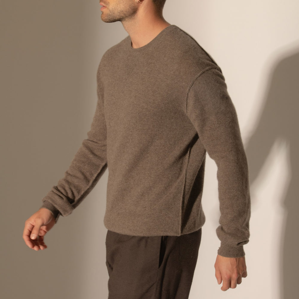 soan pull col rond taupe chiné 100% cachemire