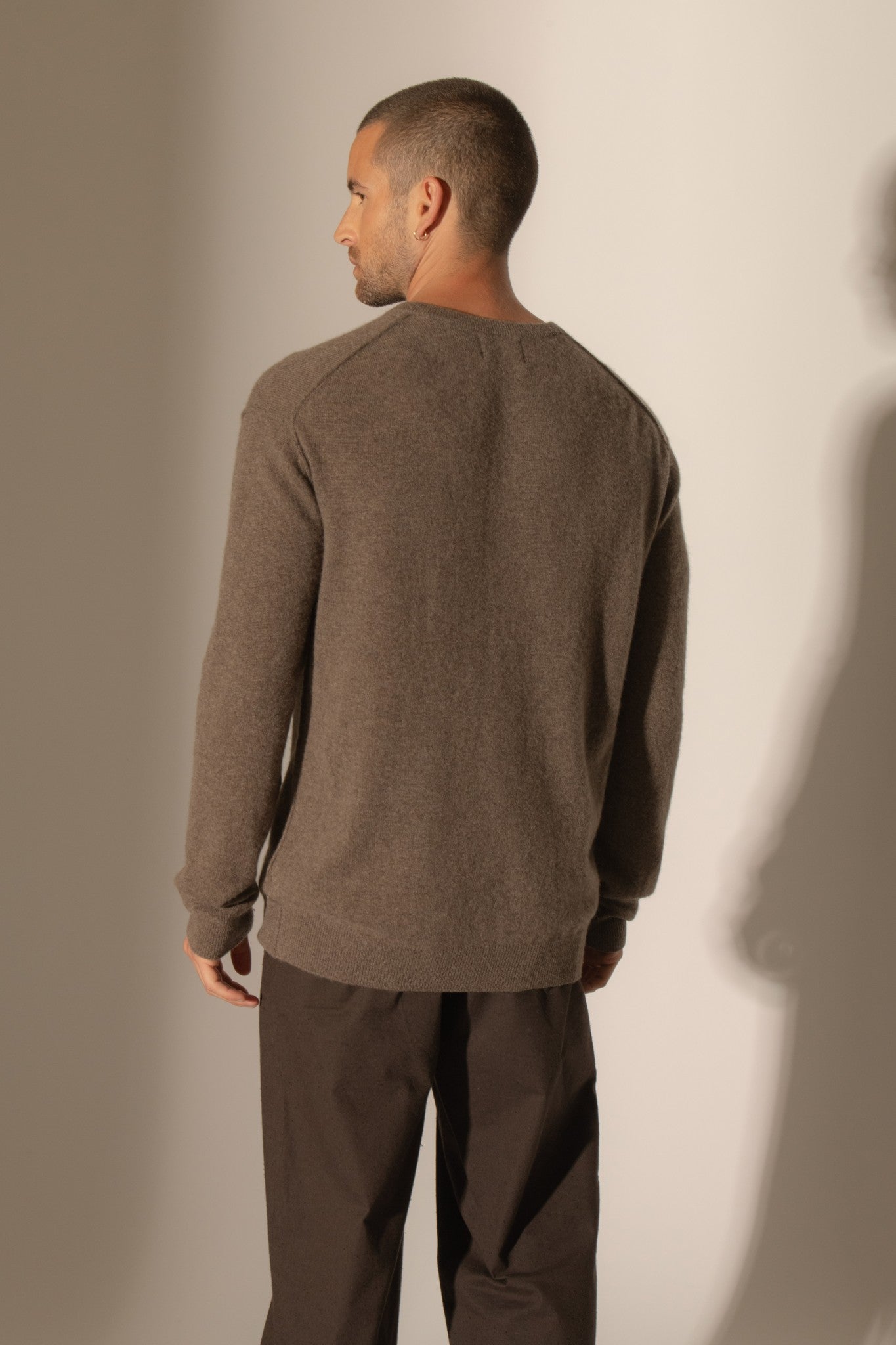 soan pull col rond taupe chiné 100% cachemire