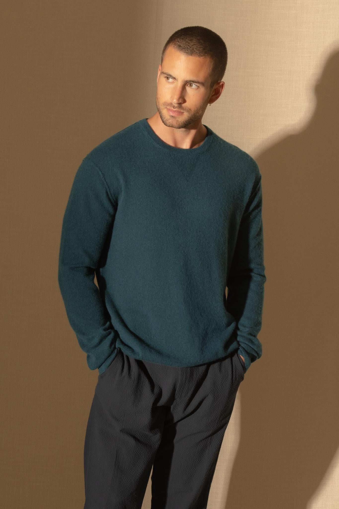 SOAN pull col rond vert canard 100% cachemire