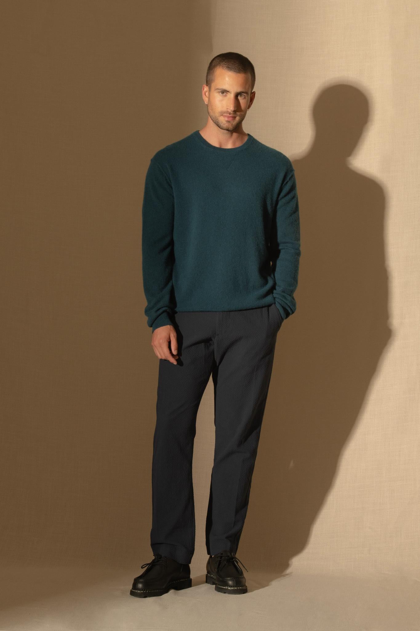 SOAN pull col rond vert canard 100% cachemire