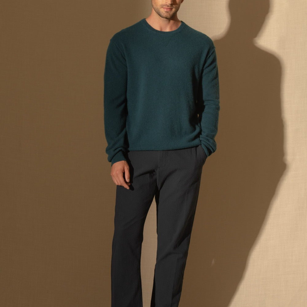 soan pull col rond vert canard 100% cachemire