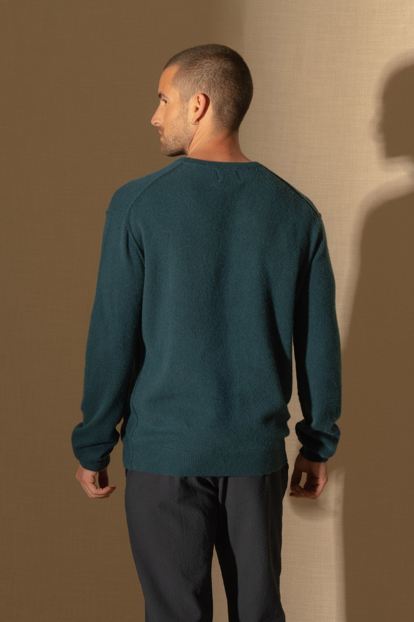 soan pull col rond vert canard 100% cachemire