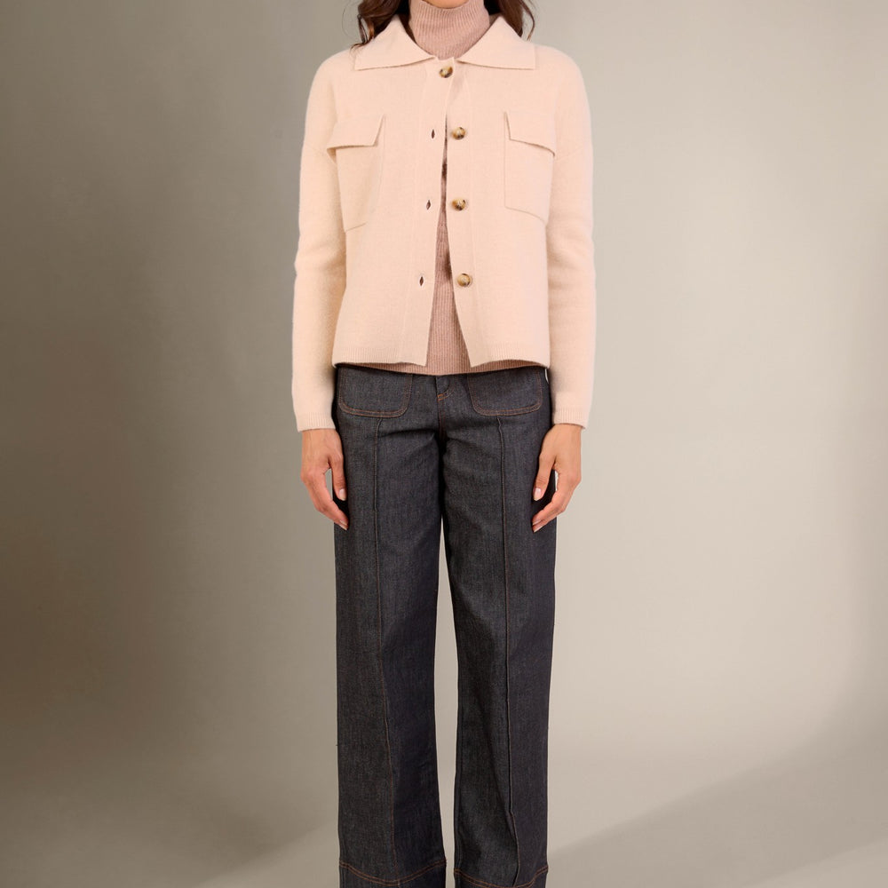 solivra veste boutonnée col chemise sable 100% cachemire