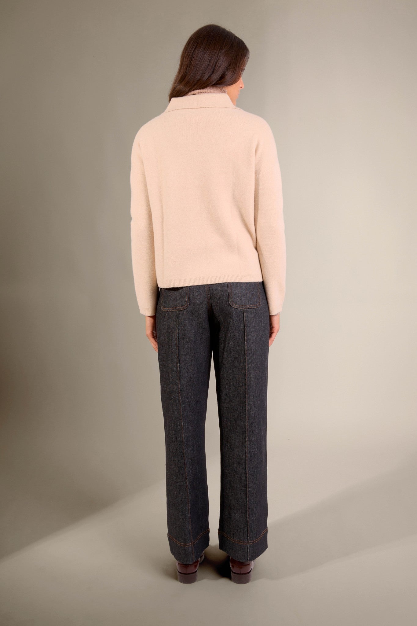 solivra veste boutonnée col chemise sable 100% cachemire