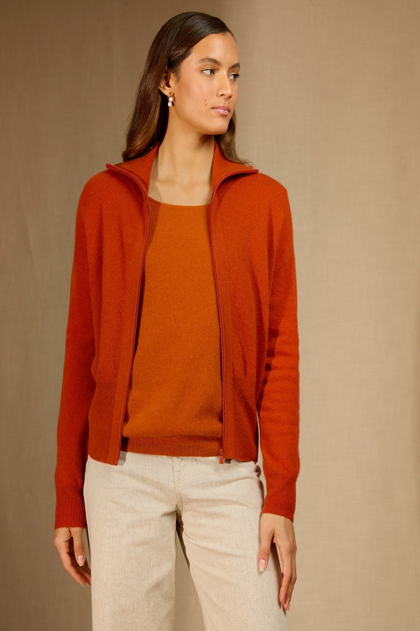 solmar gilet zippé col camionneur paprika 100% cachemire