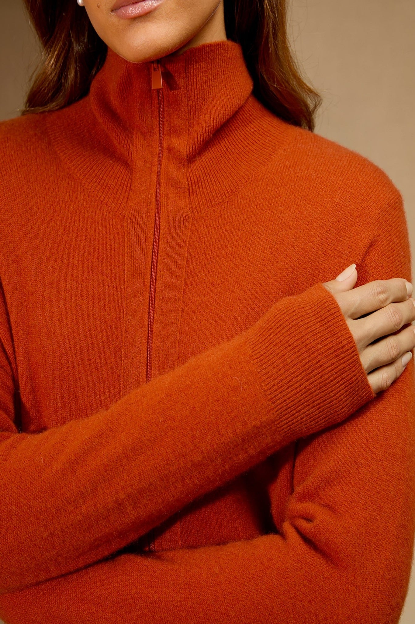 solmar gilet zippé col camionneur paprika 100% cachemire
