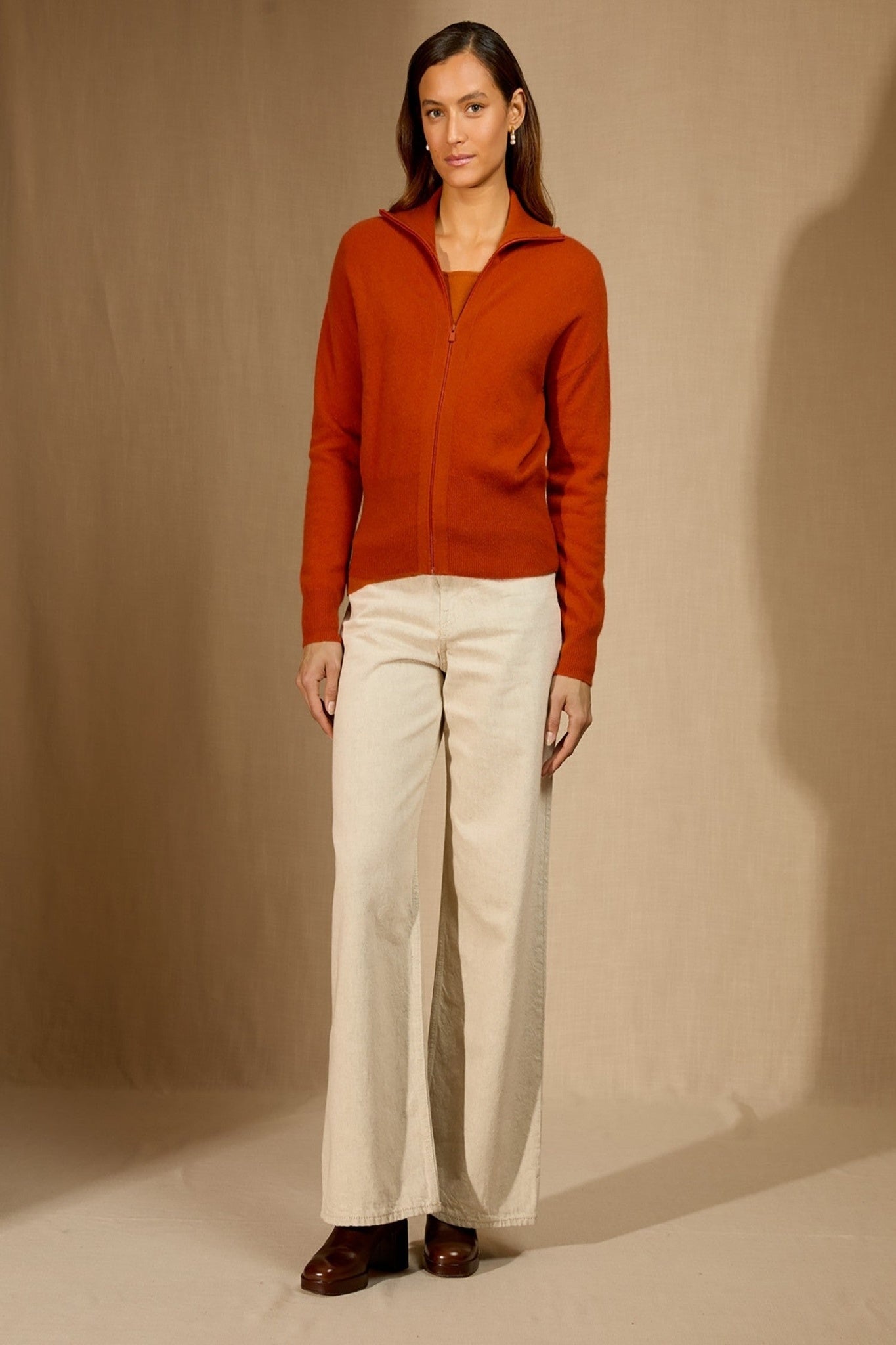 solmar gilet zippé col camionneur paprika 100% cachemire