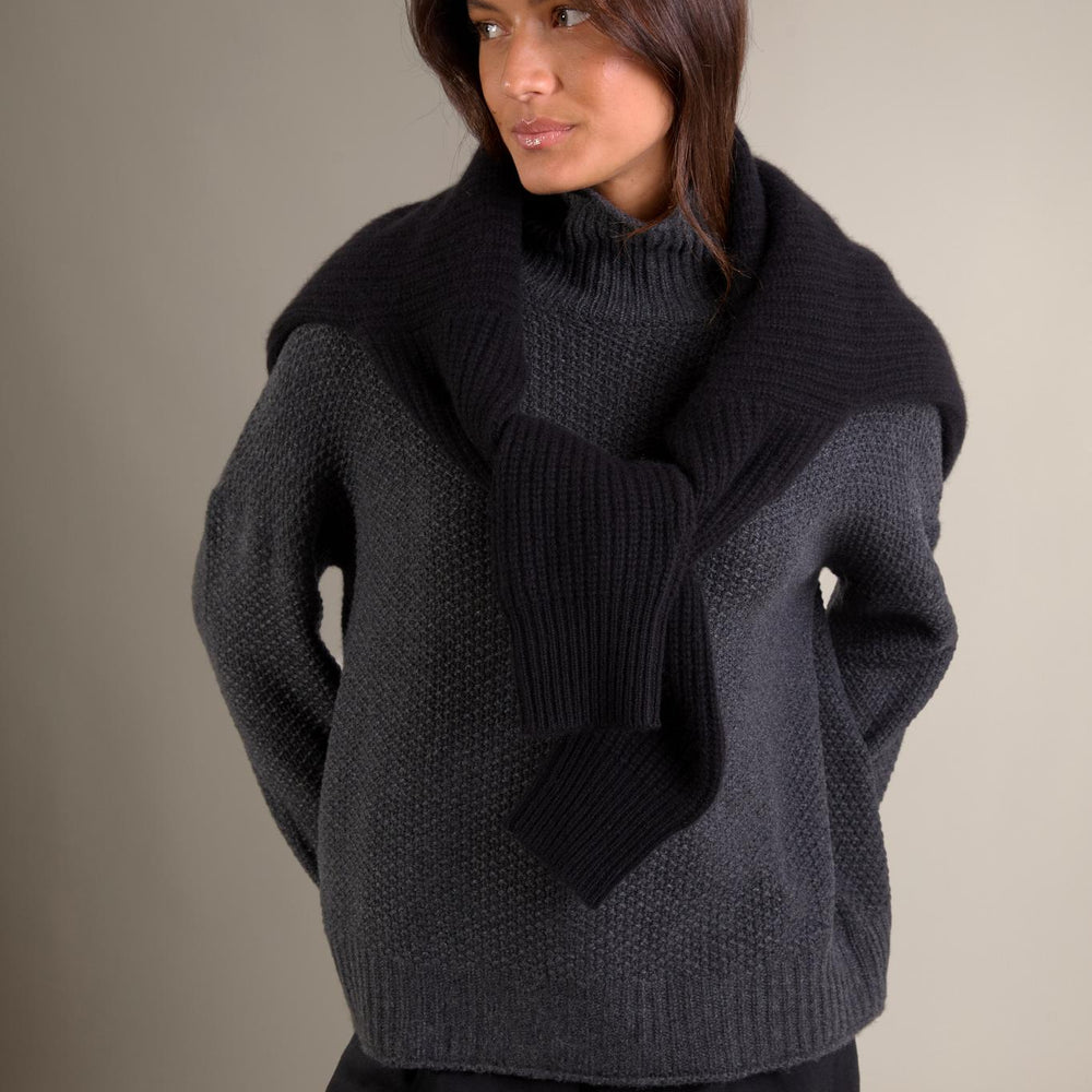 SOMBA pull col montant 8 fils carbone chiné 100% cachemire