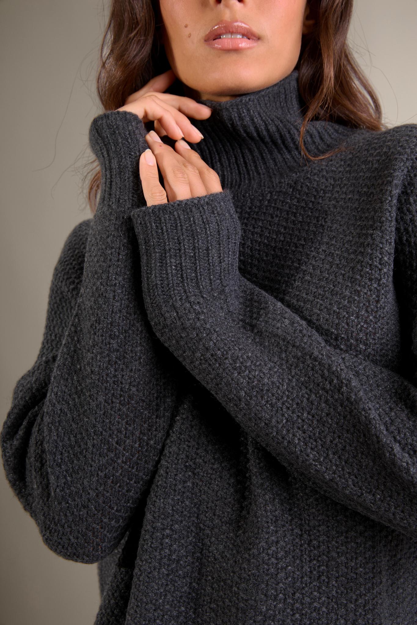 SOMBA pull col montant 8 fils carbone chiné 100% cachemire