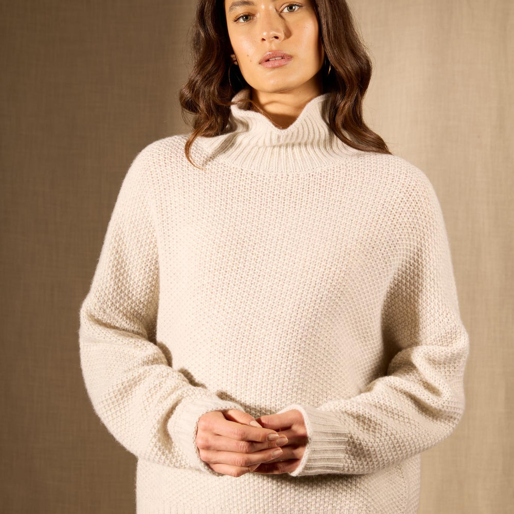 SOMBA pull col montant 8 fils gris perle chiné 100% cachemire