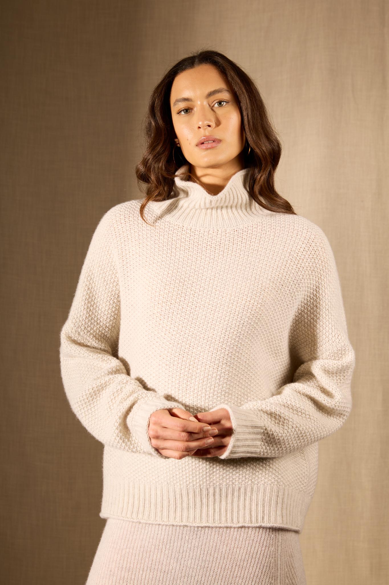 SOMBA pull col montant 8 fils gris perle chiné 100% cachemire