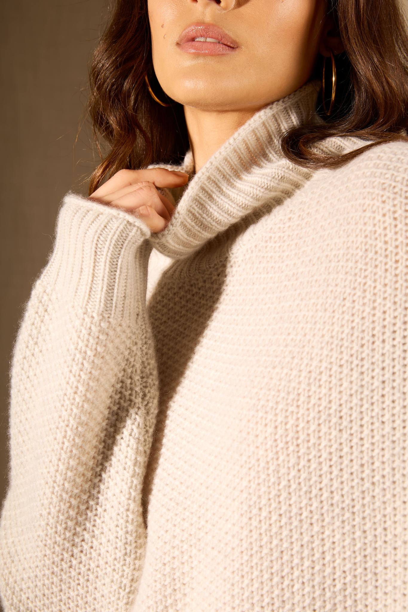 SOMBA pull col montant 8 fils gris perle chiné 100% cachemire