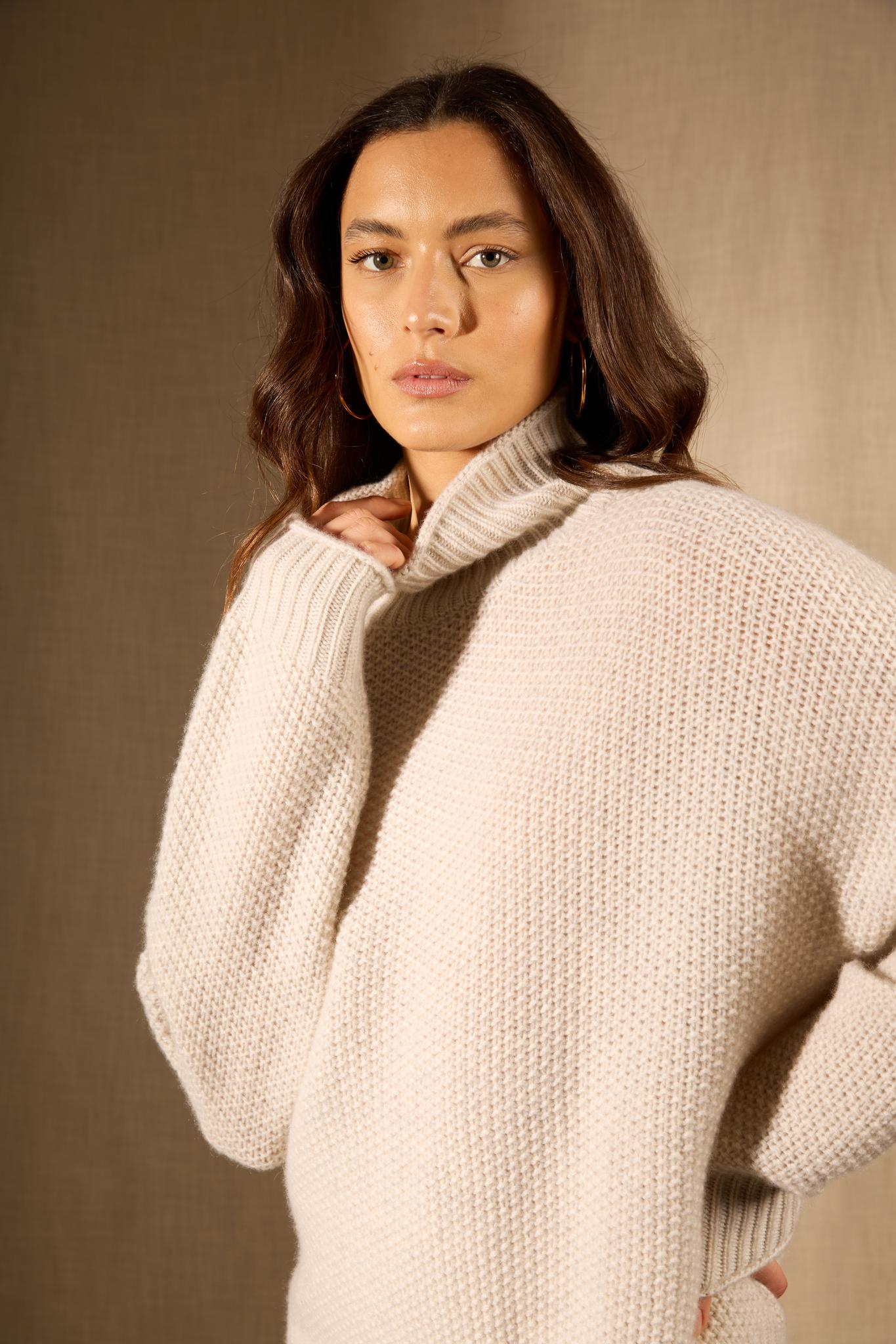 SOMBA pull col montant 8 fils gris perle chiné 100% cachemire