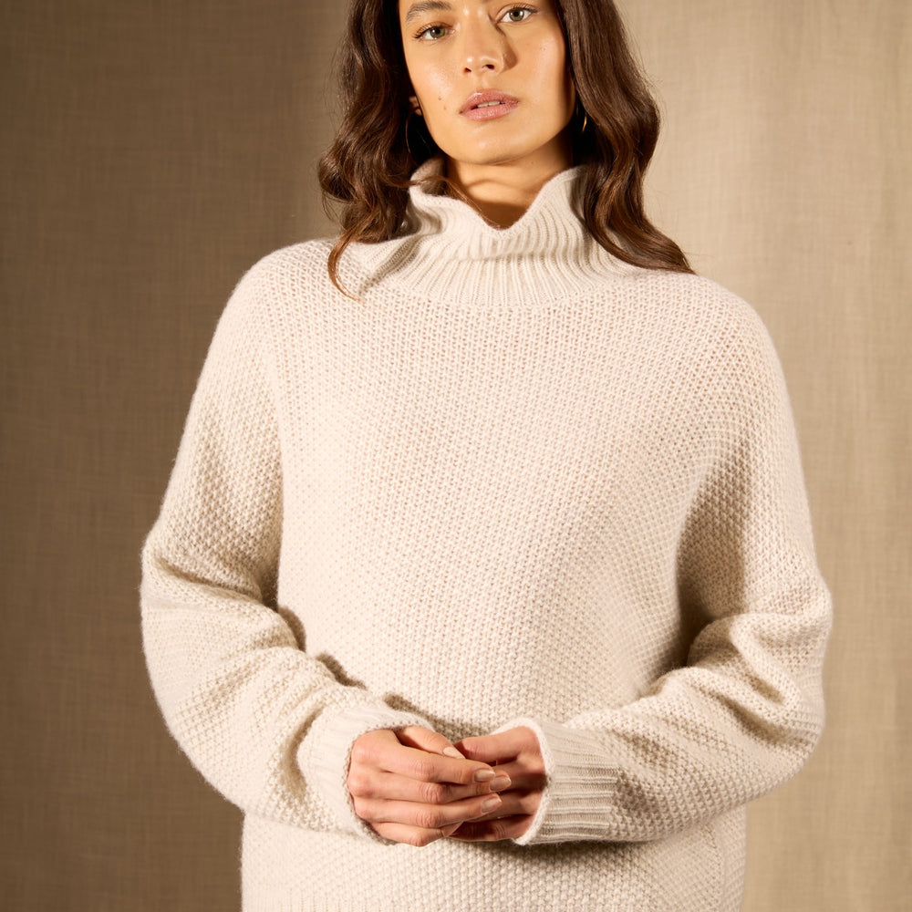 somba pull col montant 8 fils gris perle chiné 100% cachemire