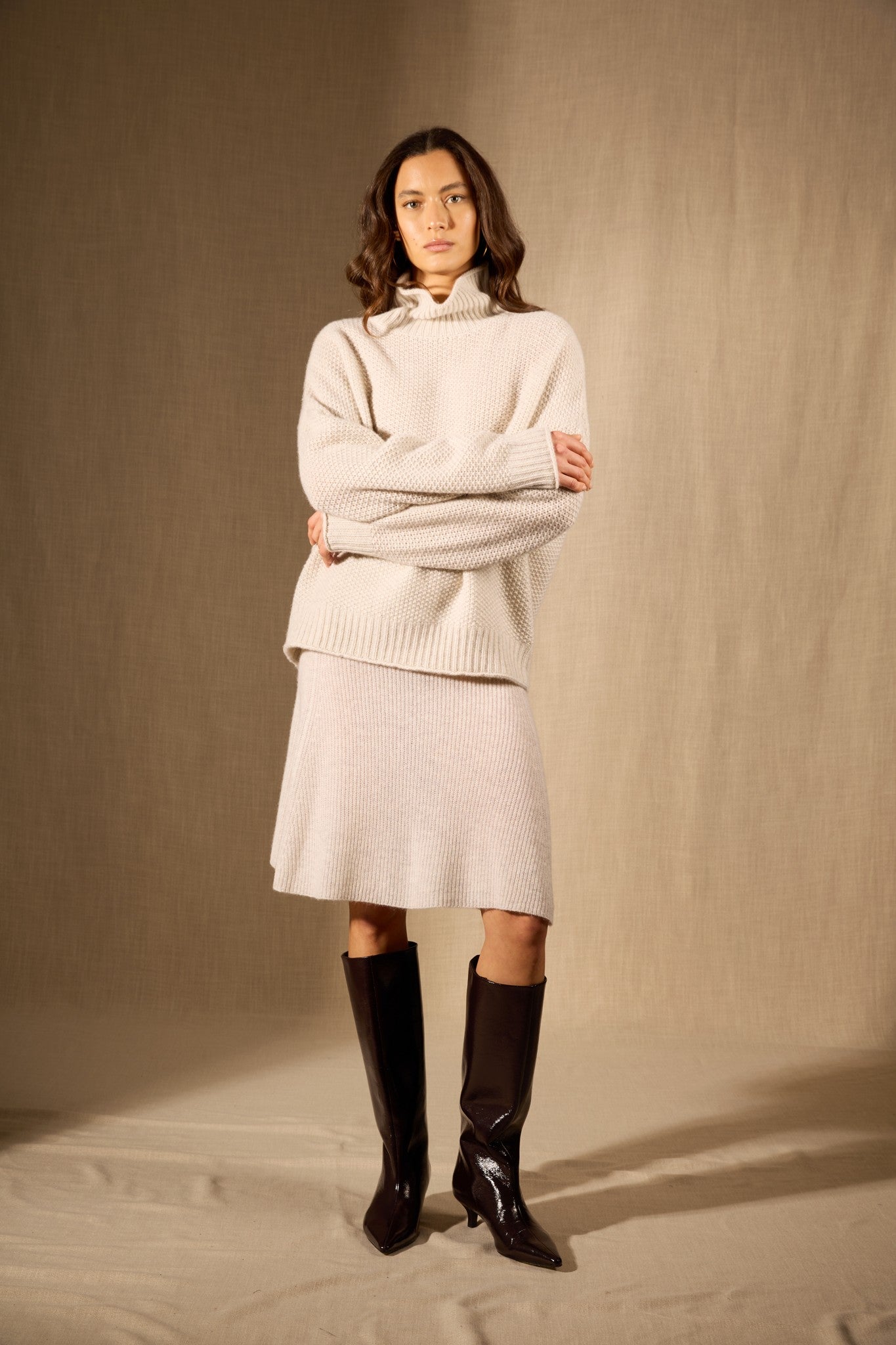 somba pull col montant 8 fils gris perle chiné 100% cachemire