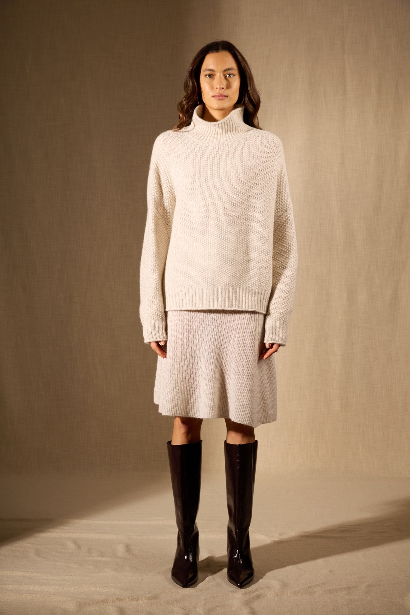 somba pull col montant 8 fils gris perle chiné 100% cachemire