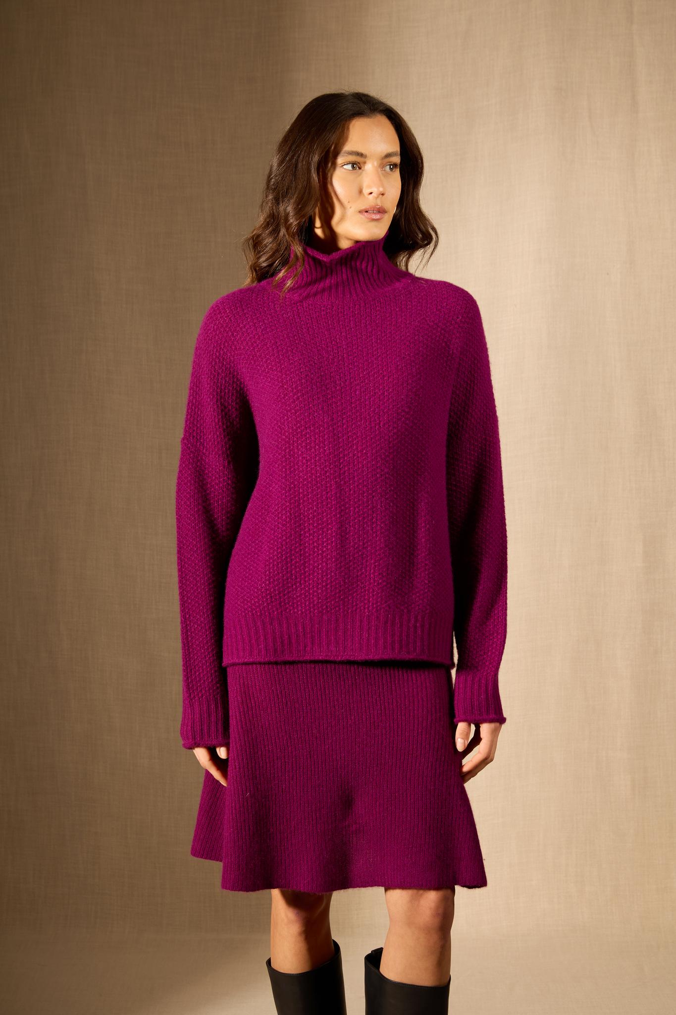 SOMBA pull col montant 8 fils prune 100% cachemire