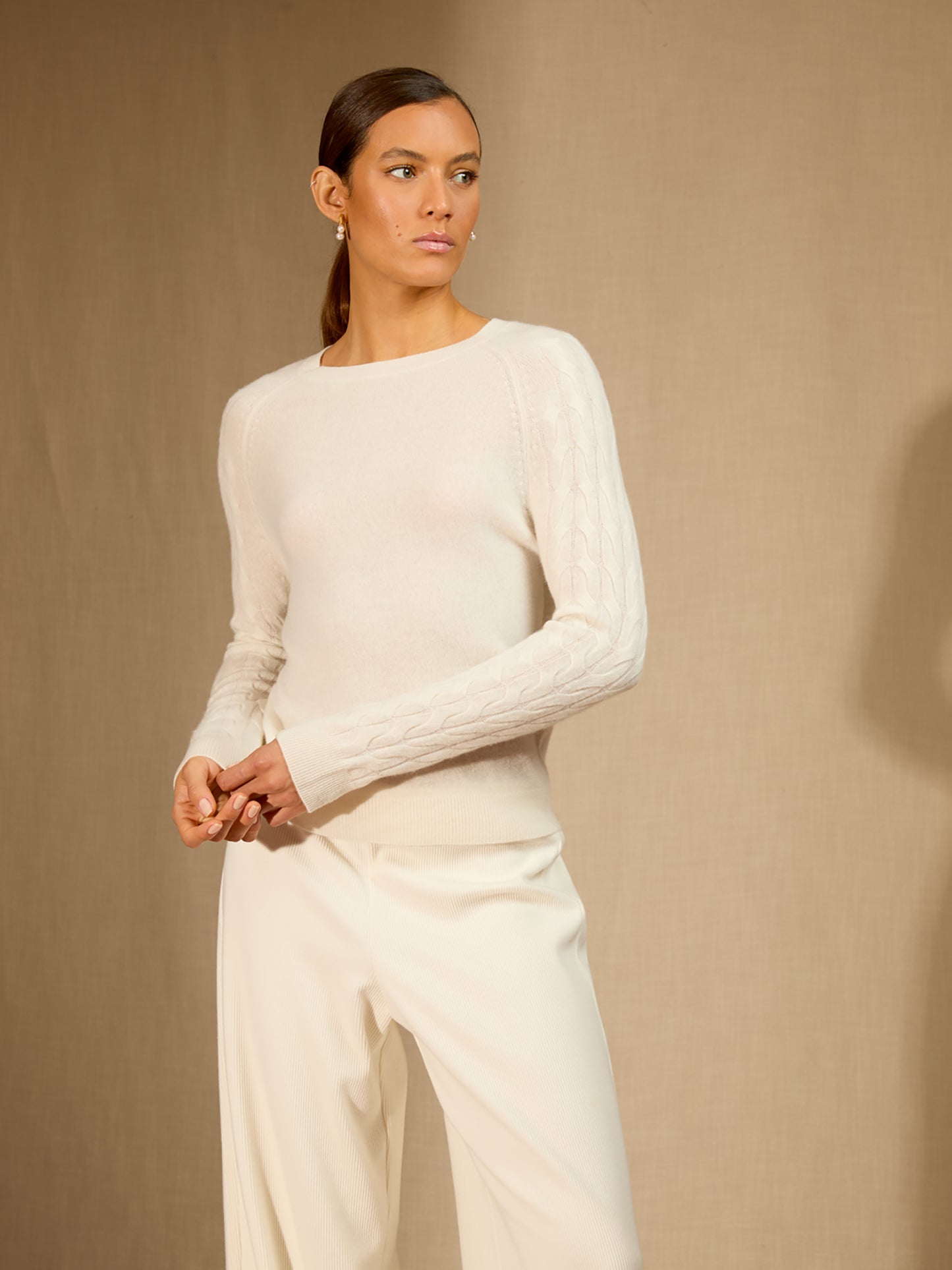 SORELIA pull col rond ivoire 100% cachemire