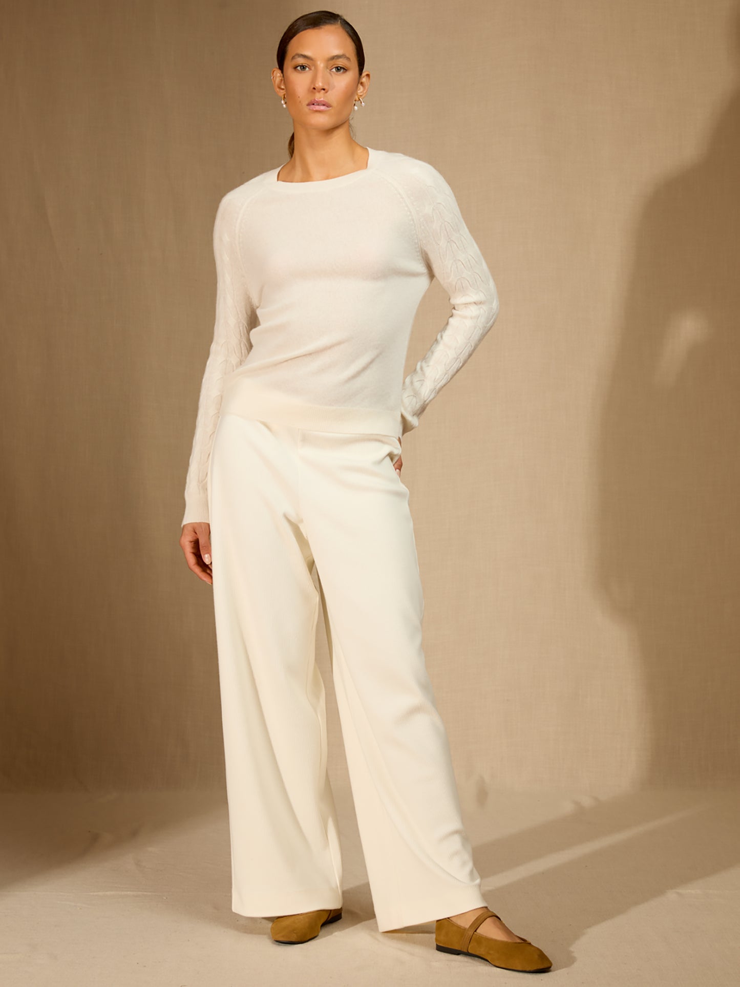 SORELIA pull col rond ivoire 100% cachemire