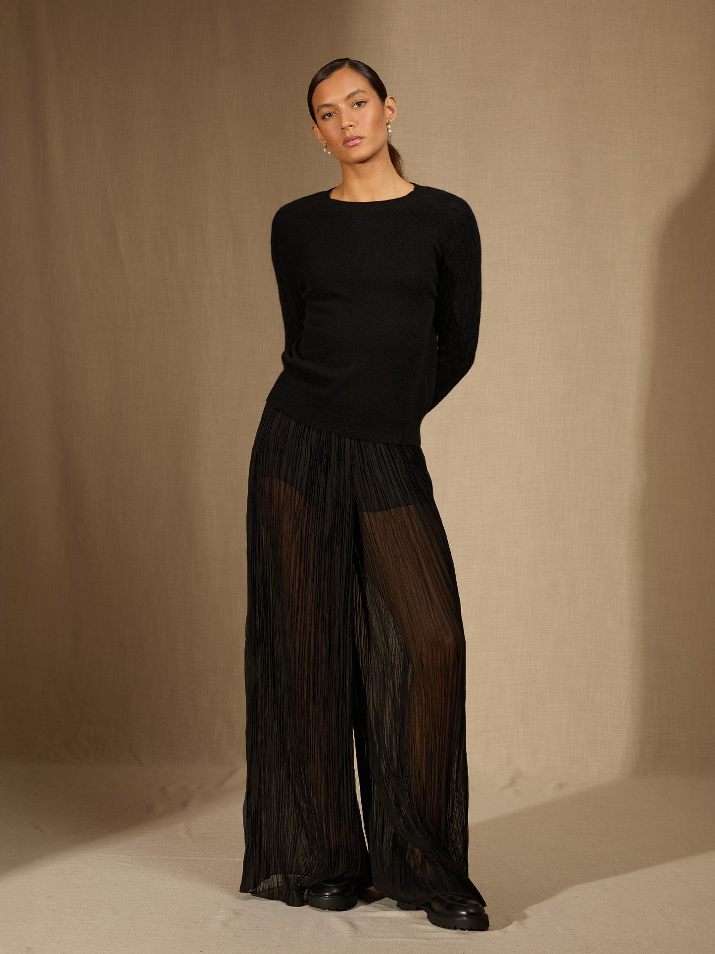 SORELIA pull col rond noir 100% cachemire