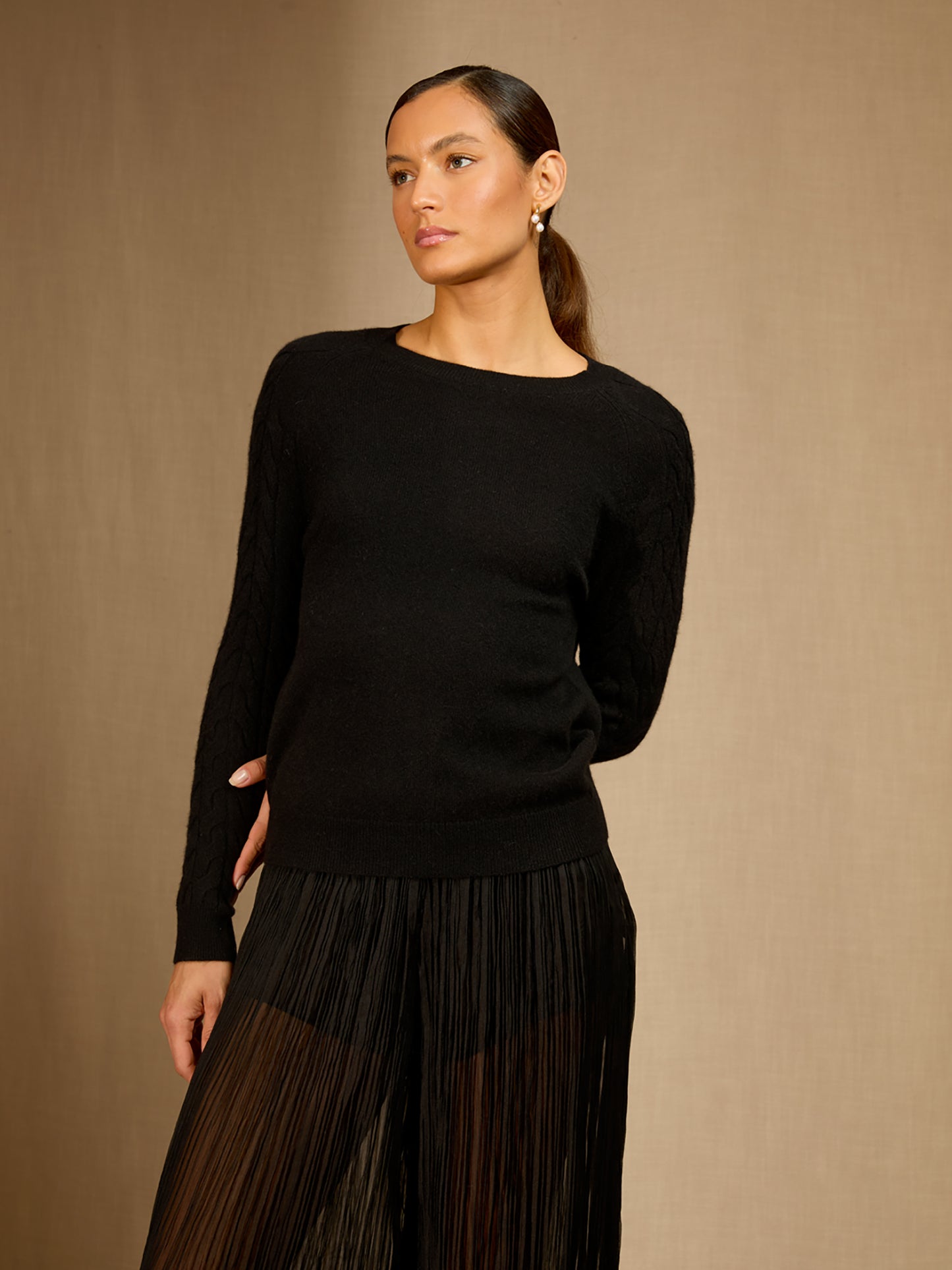 SORELIA pull col rond noir 100% cachemire