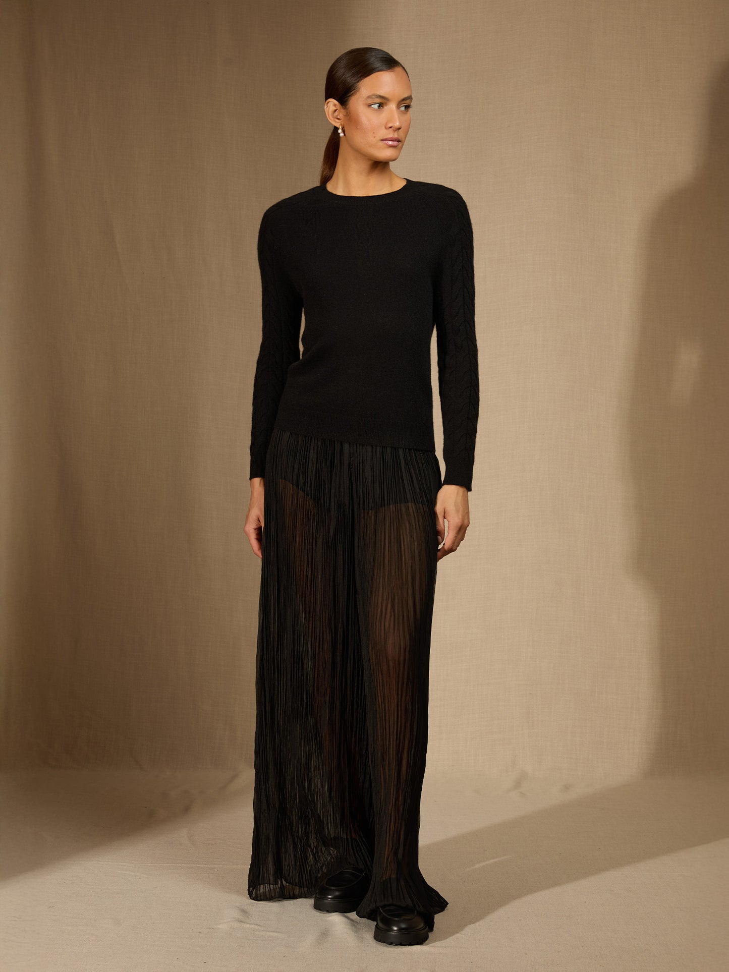 SORELIA pull col rond noir 100% cachemire