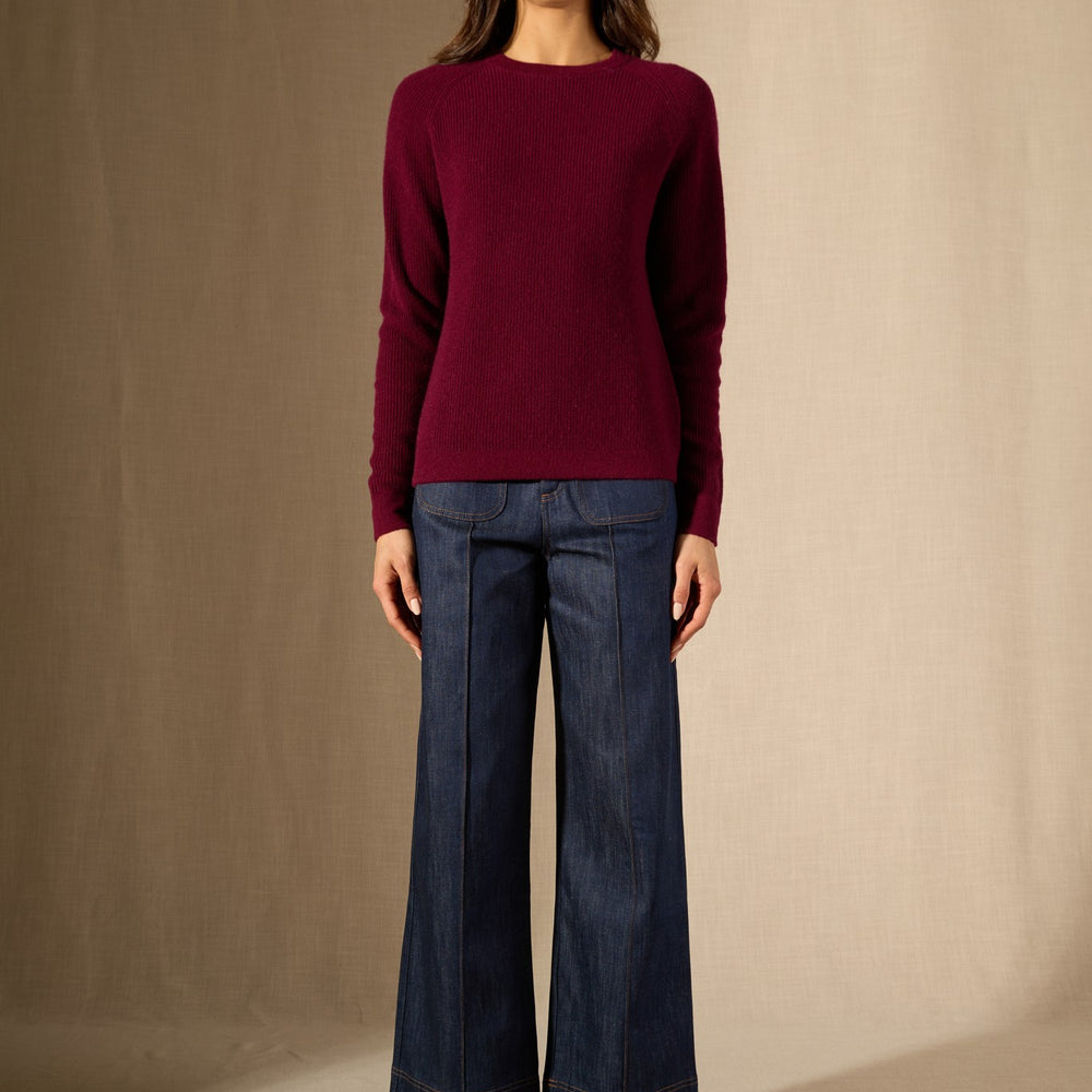 souna pull col rond bordeaux 100% cachemire