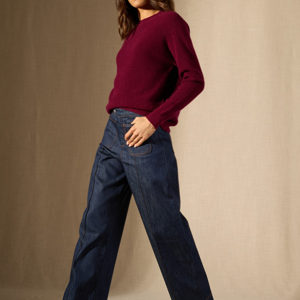 souna pull col rond bordeaux 100% cachemire