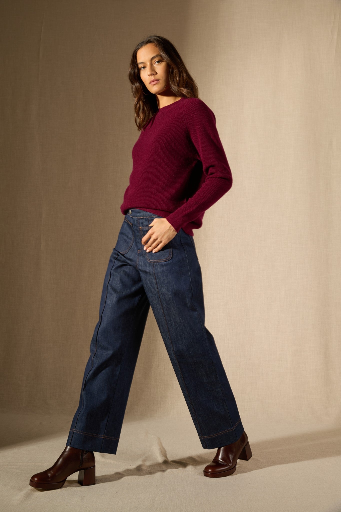 souna pull col rond bordeaux 100% cachemire