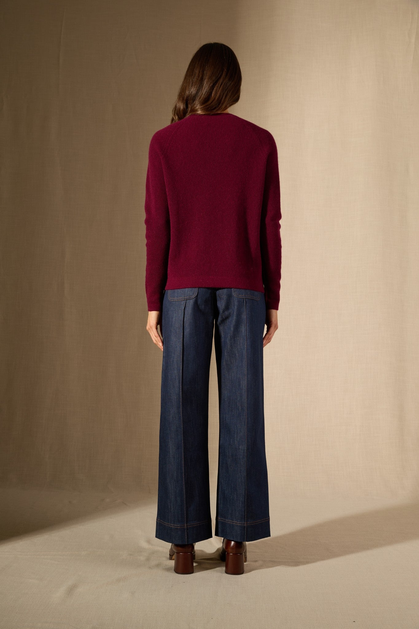 souna pull col rond bordeaux 100% cachemire