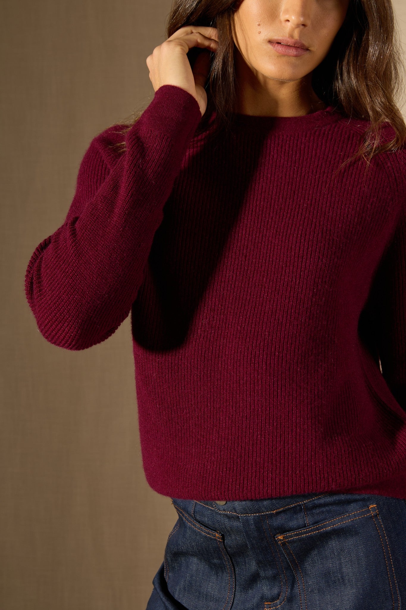 souna pull col rond bordeaux 100% cachemire