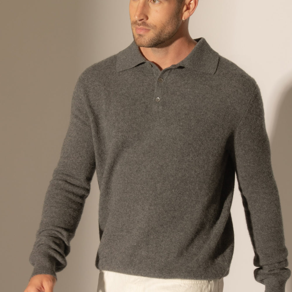 spencer polo manches longues anthracite chiné 100% cachemire