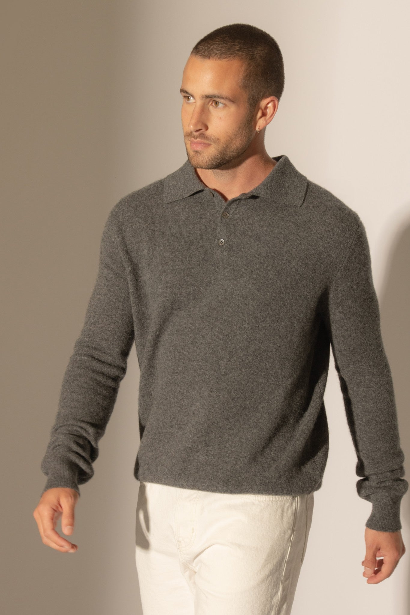 spencer polo manches longues anthracite chiné 100% cachemire